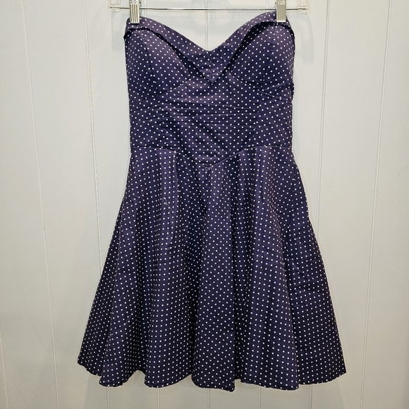 Emerald Sundae Dress Juniors Size 5 Blue Mini Pok A Dot Strapless Prom Cups - Picture 1 of 7